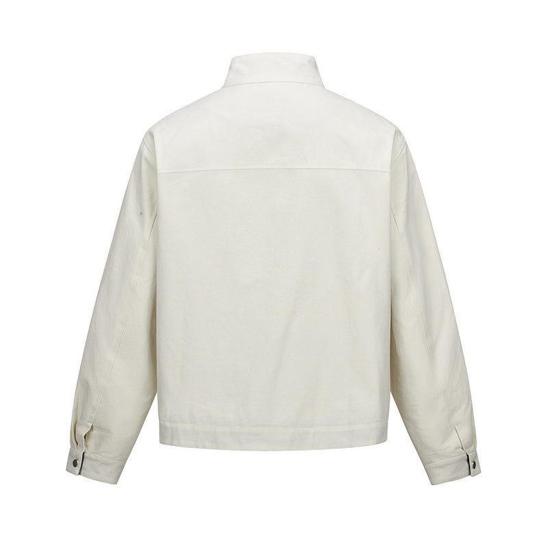 Men's Heavyweight Washed Cotton Harrington Jacket with Stand Collar & Zip