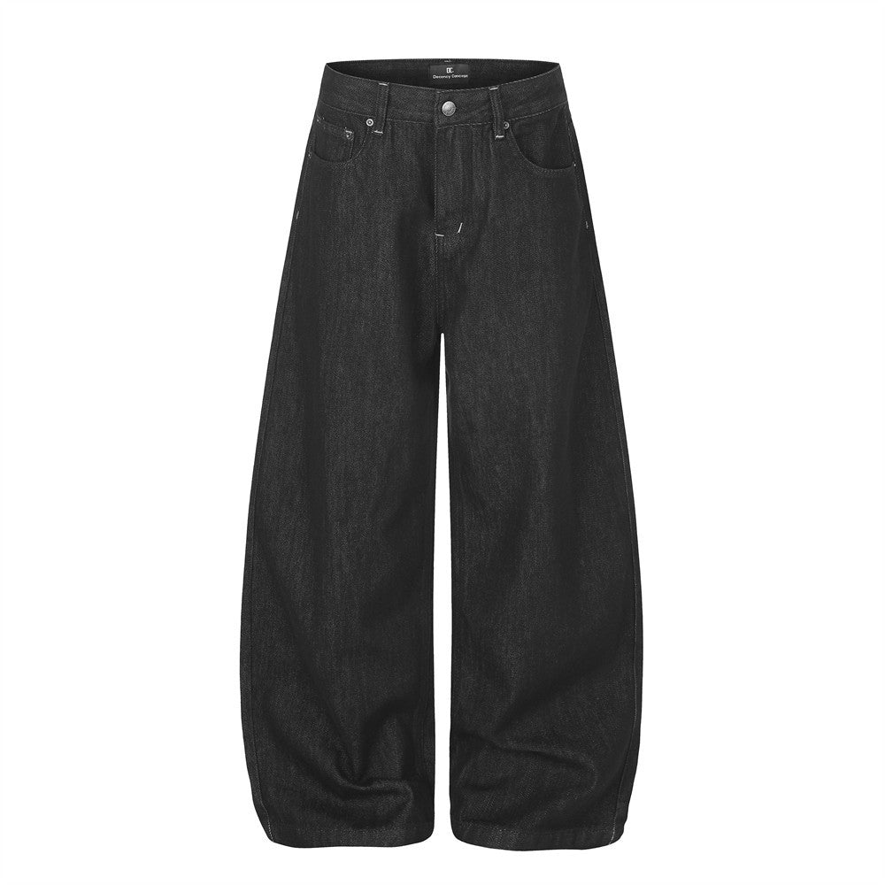 Jean barrel à jambes larges avec imprimé étoiles et script – Denim noir