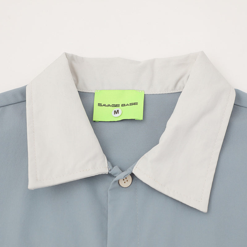 Colorblock Embroidered Short Sleeve Shirt – Men's Street Style Button-Up
