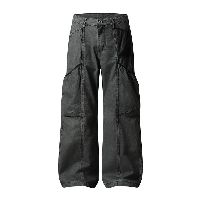 Wide-Leg Cargo Pants – Washed Vintage American Workwear with Oversized Pockets