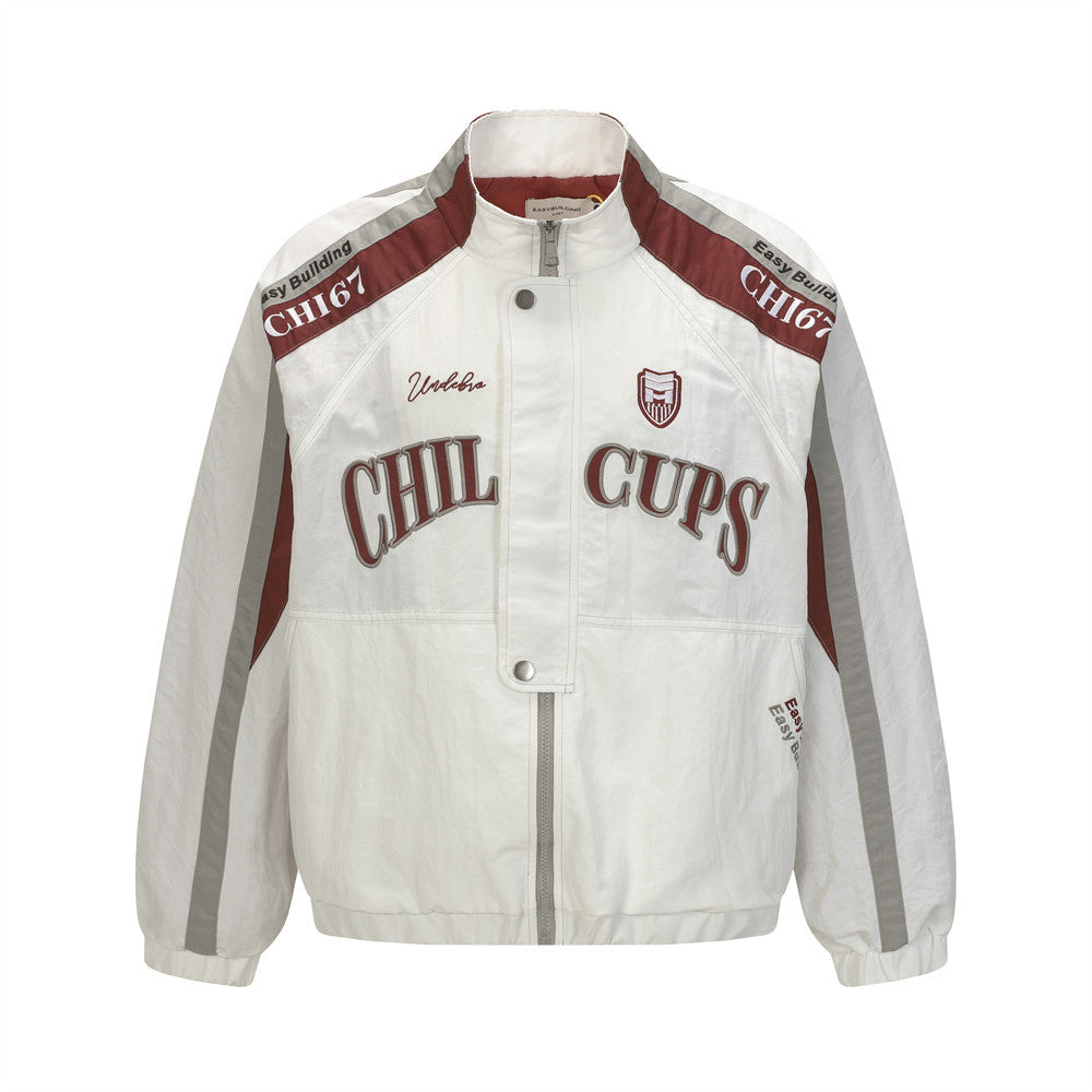 Veste racing homme colorblock à col montant, coupe-vent varsity brodé