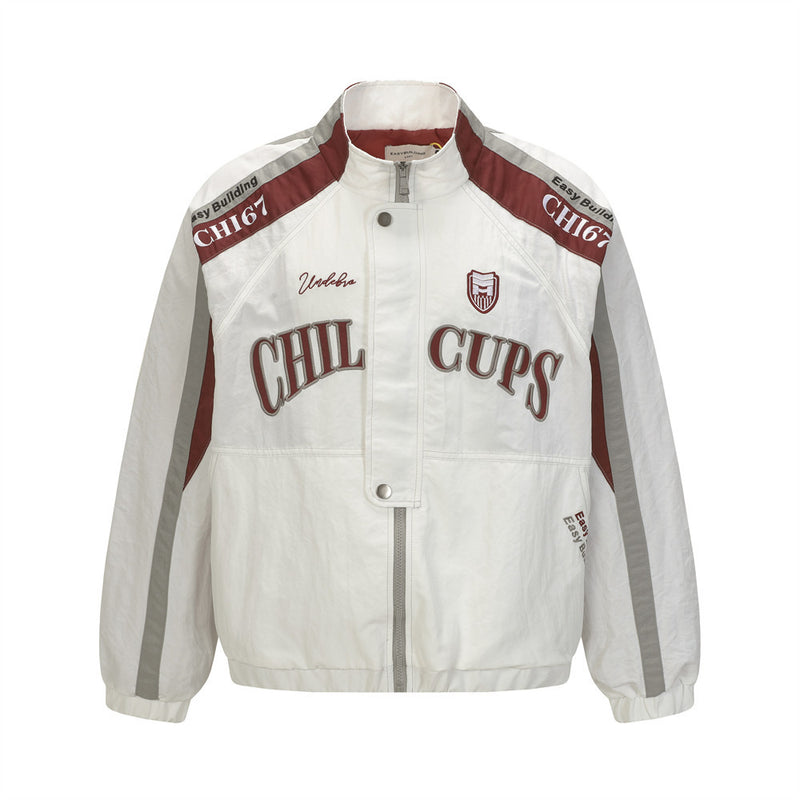 Veste racing homme colorblock à col montant, coupe-vent varsity brodé