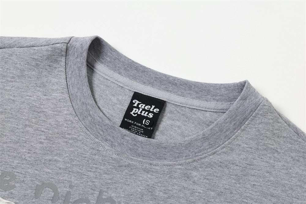 Layered-Look Graphic Long Sleeve Tee with Striped Contrast Sleeves