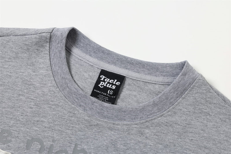 Layered-Look Graphic Long Sleeve Tee with Striped Contrast Sleeves