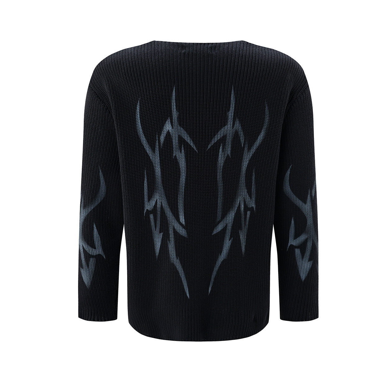 Pull jacquard en maille à col rond Tribal Flame – Streetwear noir