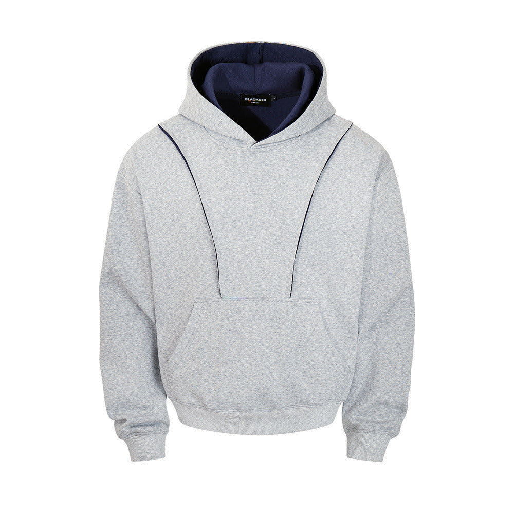 Oversized Pullover Hoodie – Contrast Hood Lining & Exposed Seam Detail