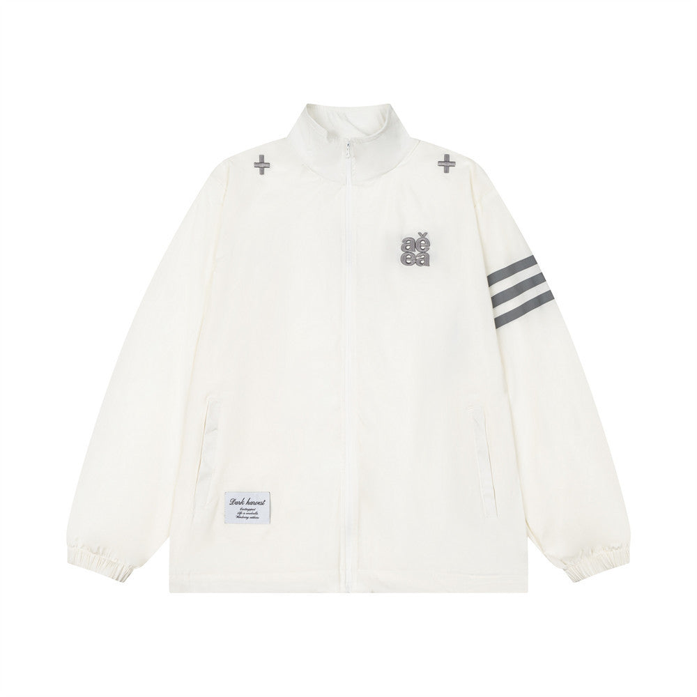 AEEA Oversized Stand Collar Track Jacket with Three-Stripe Sleeves