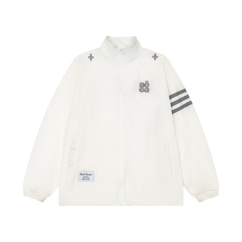 AEEA Oversized Stand Collar Track Jacket with Three-Stripe Sleeves
