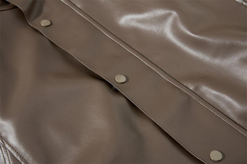 Veste homme oversize en similicuir PU, col montant, boutons-pression, coupe carrée
