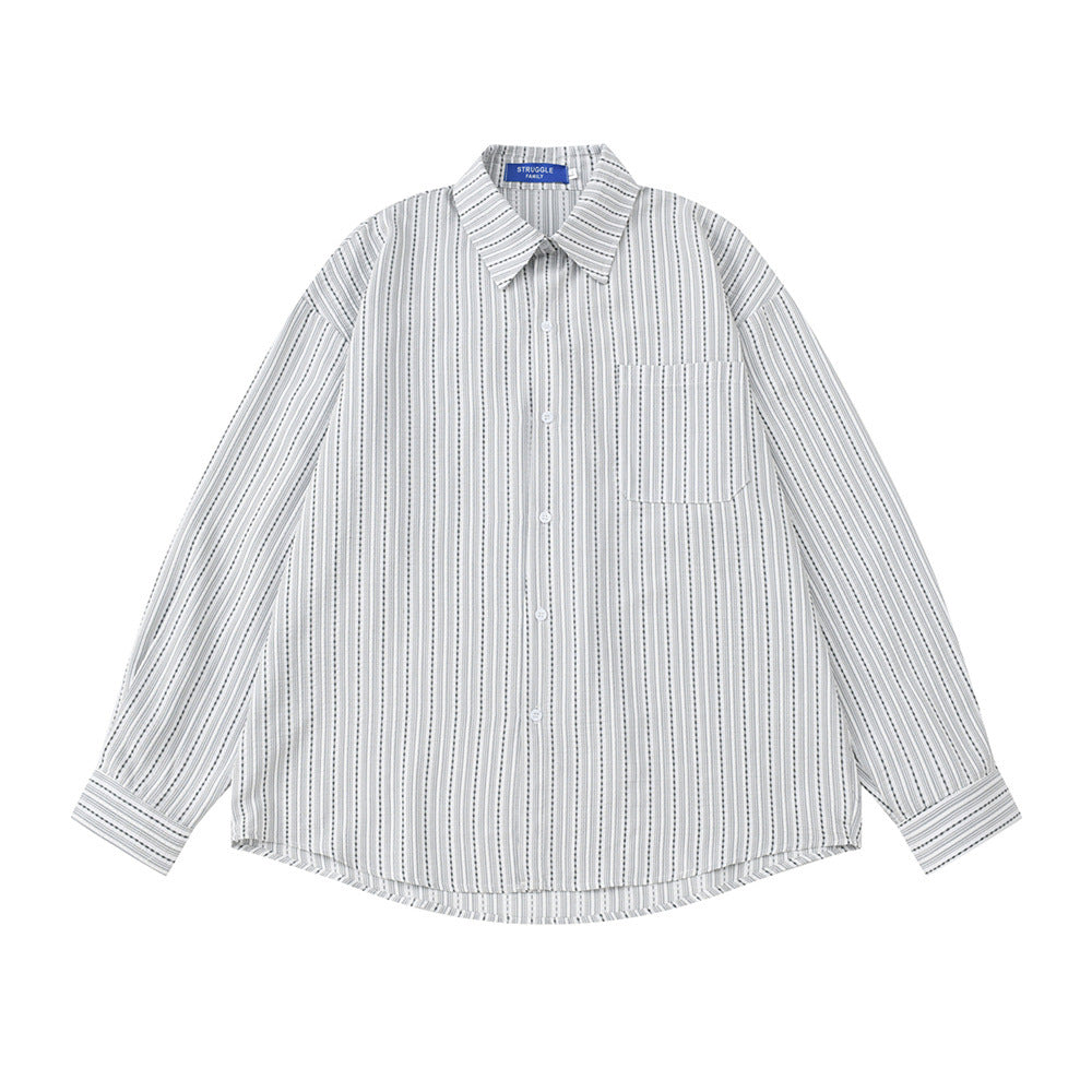Blue Striped Long Sleeve Shirt Men – Oversized Relaxed Fit Button-Up