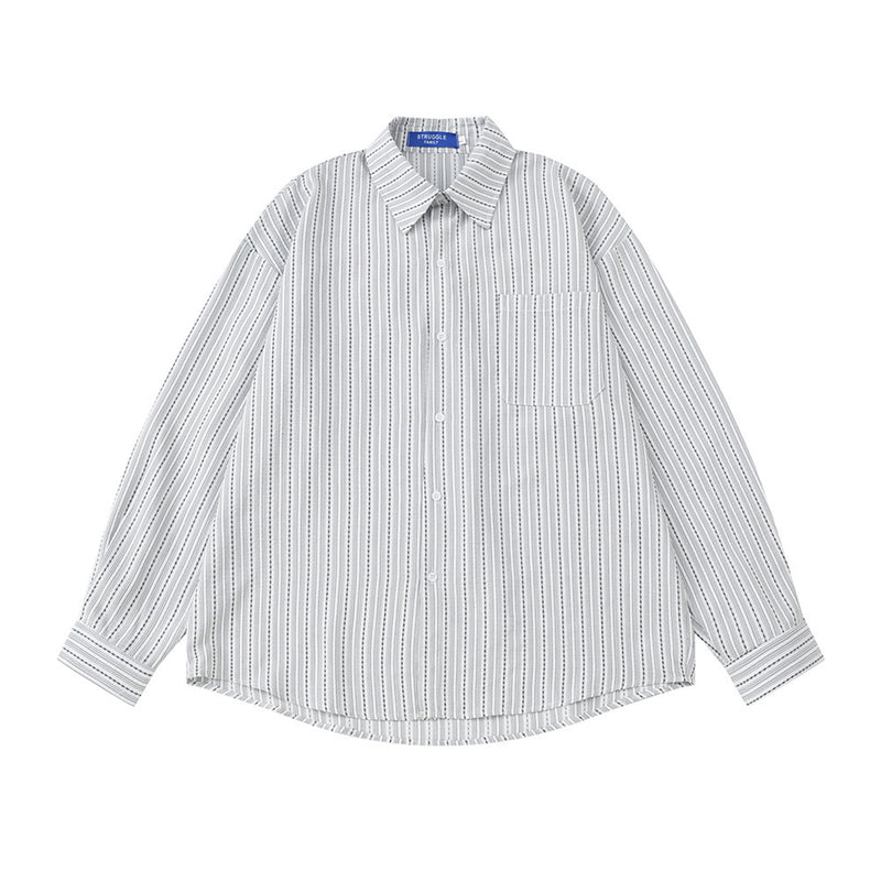 Blue Striped Long Sleeve Shirt Men – Oversized Relaxed Fit Button-Up