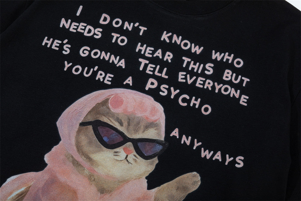Funny Cat Graphic Tee – Crew Neck Short Sleeve T-Shirt