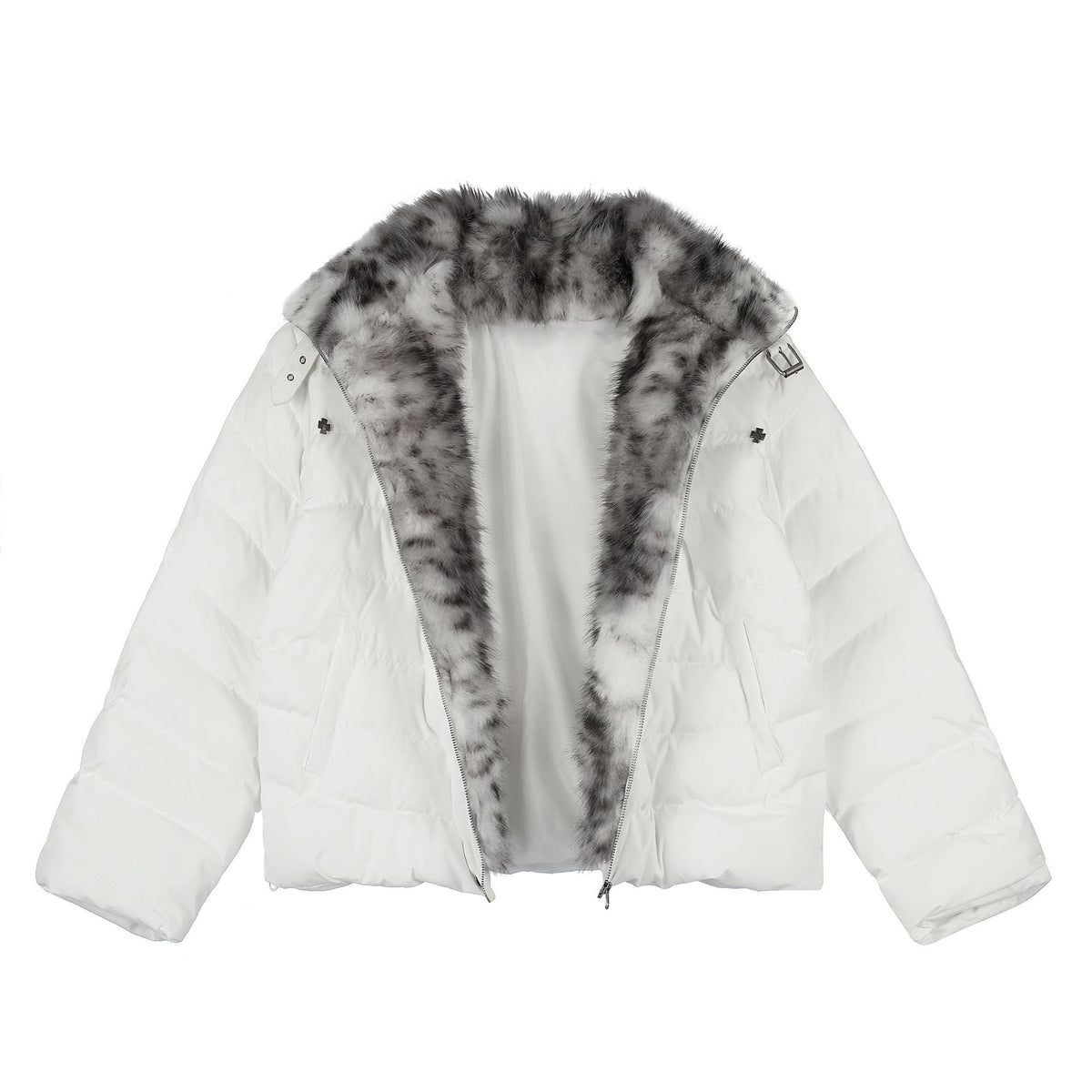 Cropped Puffer Jacket with Hood & Fur Collar – Cross Hardware, American Street