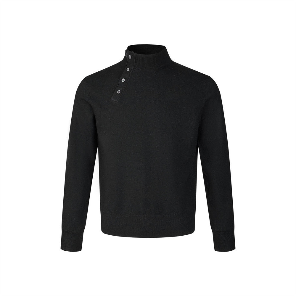 Men's Mock Neck Button-Placket Pullover Sweater