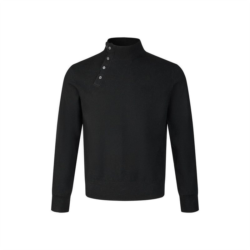 Men's Mock Neck Button-Placket Pullover Sweater