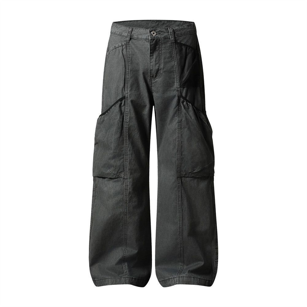 Wide-Leg Cargo Pants – Washed Vintage American Workwear with Oversized Pockets