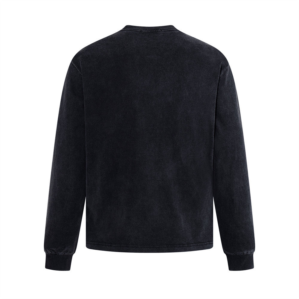 Punk Vintage Graphic Long Sleeve T-Shirt – Washed Black Oversized Crew Neck