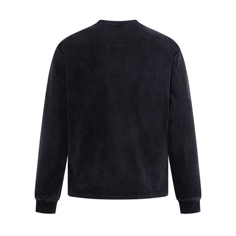 Punk Vintage Graphic Long Sleeve T-Shirt – Washed Black Oversized Crew Neck