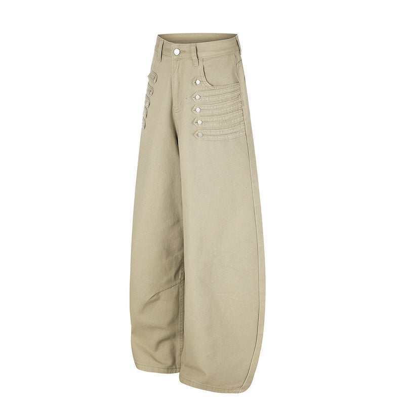 Men's Wide-Leg Barrel Pants with Decorative Button Detail