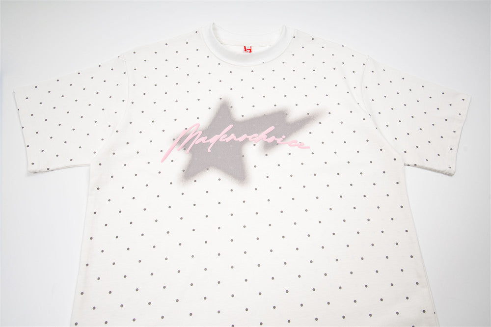 Polka Dot Star Graphic Oversized T-Shirt | Streetwear Crew Neck Tee