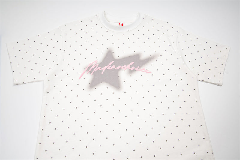 Polka Dot Star Graphic Oversized T-Shirt | Streetwear Crew Neck Tee
