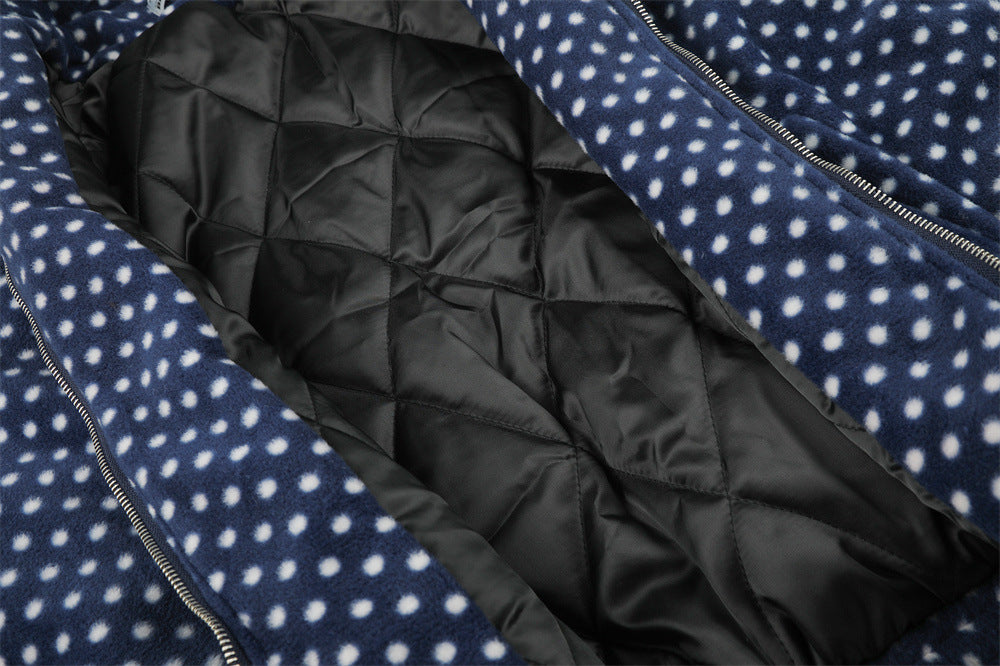 Padded Jacket for Men – Navy Polka Dot Star Patch Track Jacket with Stripe