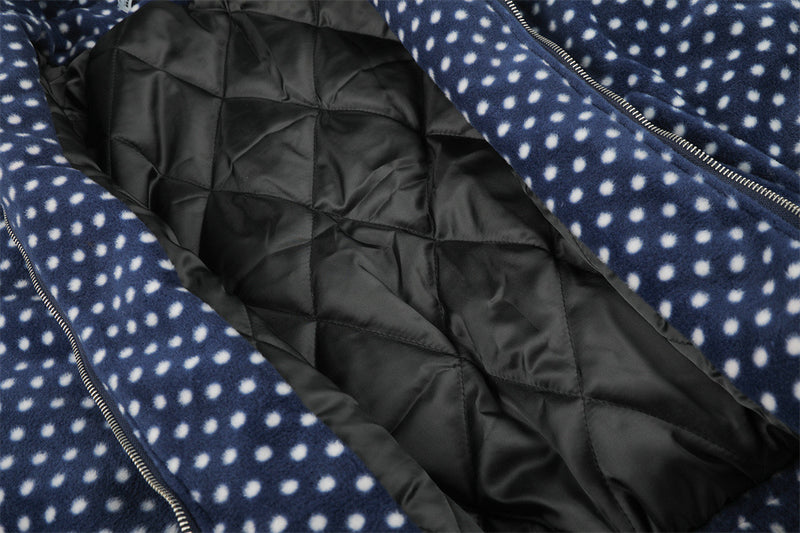 Padded Jacket for Men – Navy Polka Dot Star Patch Track Jacket with Stripe
