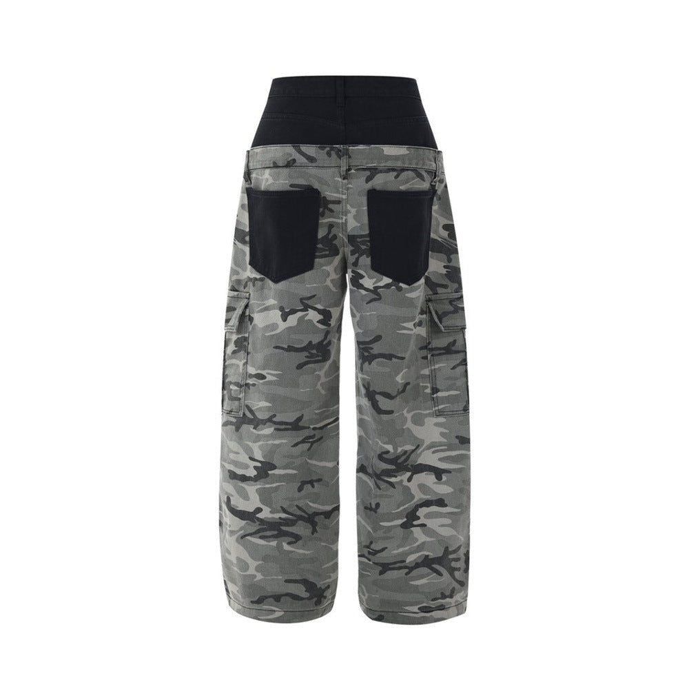 Men's Camo Cargo Pants – Faux Two-Piece Baggy Wide-Leg Denim