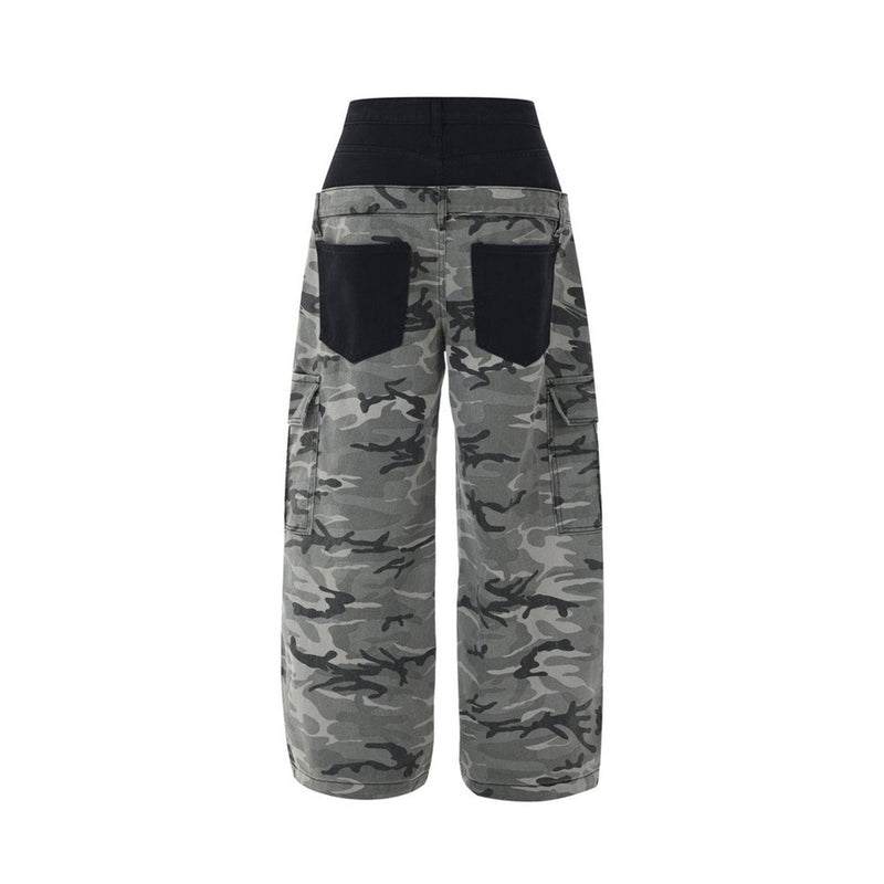 Men's Camo Cargo Pants – Faux Two-Piece Baggy Wide-Leg Denim