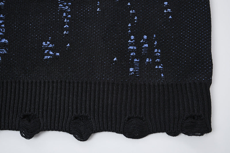 Distressed-Jacquard-Strickpullover mit Rundhalsausschnitt – Oversize-Streetwear