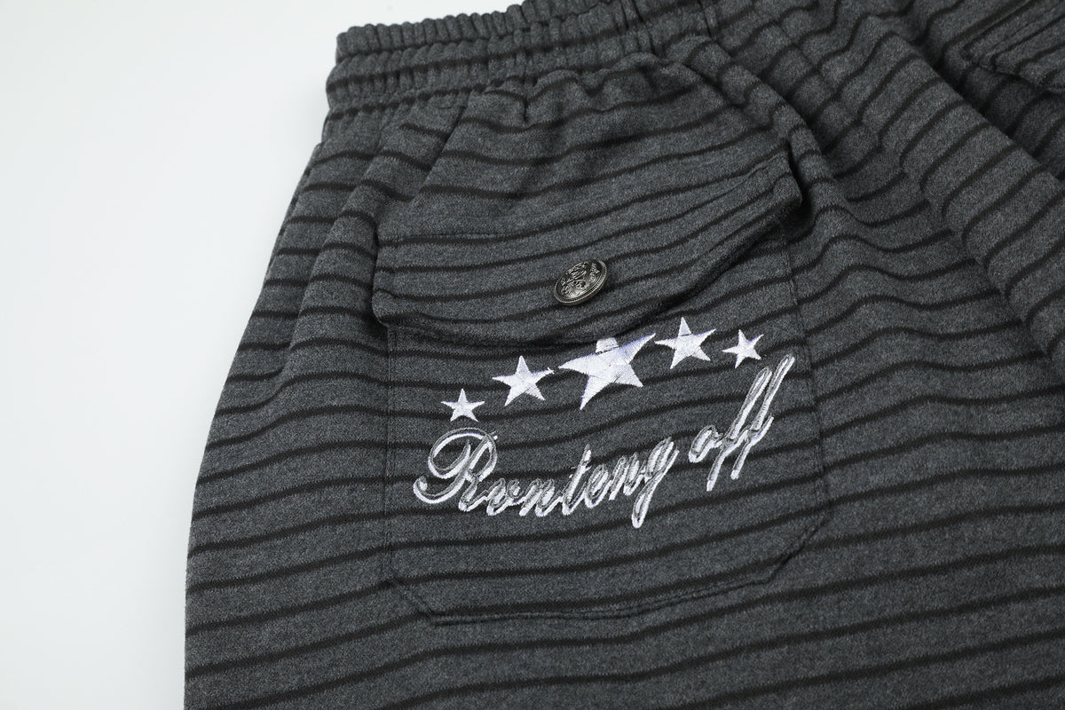 Wide-Leg Striped Sweatpants with Double-Button Detail & Drawstring Waist