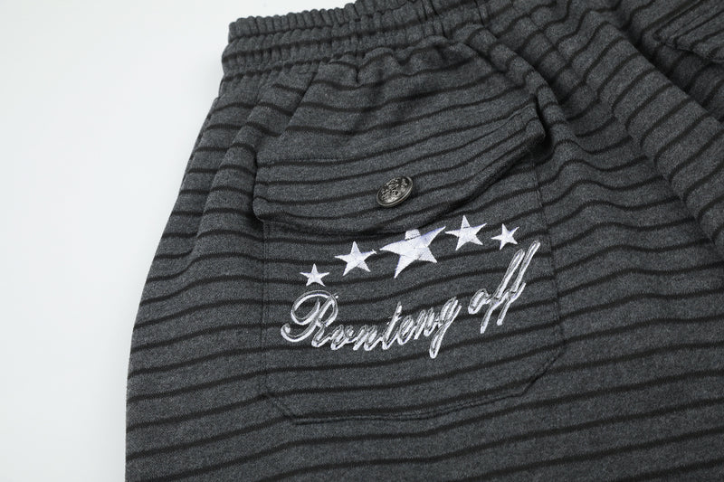 Wide-Leg Striped Sweatpants with Double-Button Detail & Drawstring Waist