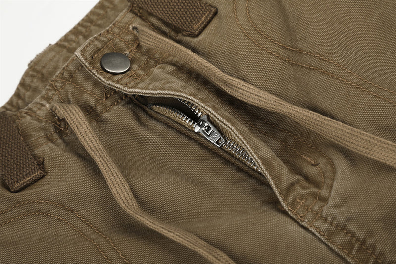 Baggy Cargo Pants Men Wide-Leg Multi-Pocket Washed Streetwear Trousers