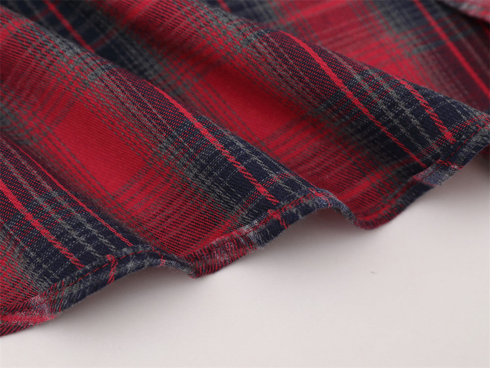 Plaid Flannel Shirt with Union Jack & Star Patch Panel — Oversized Vintage Fit