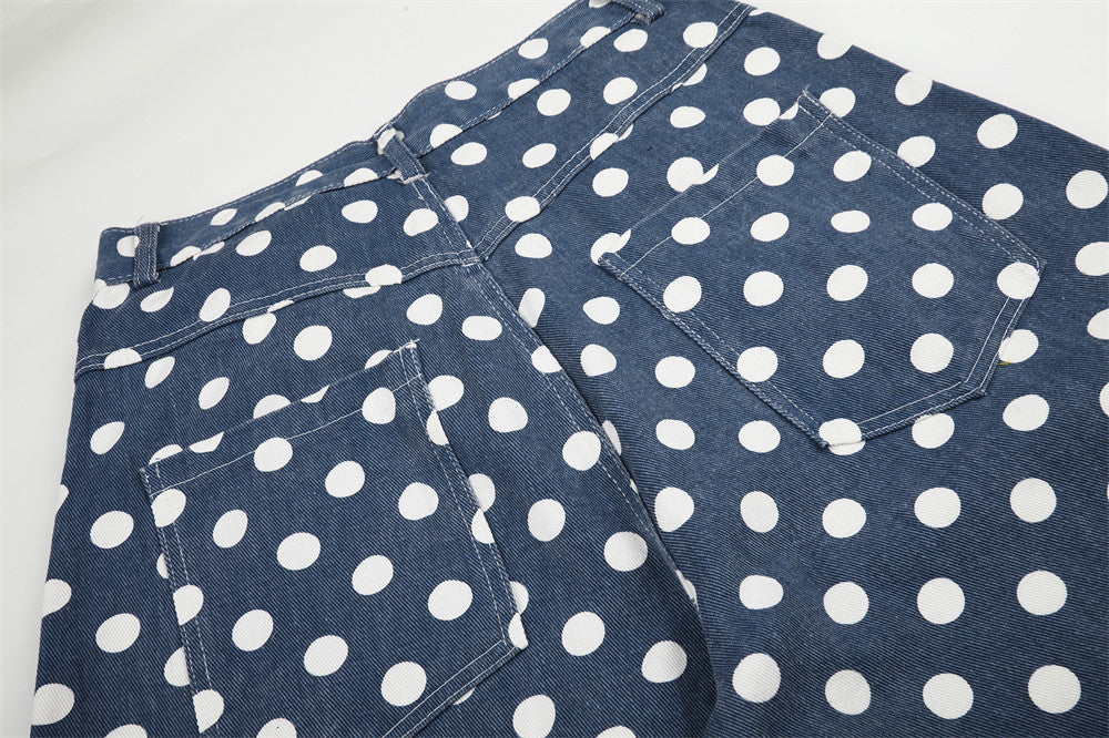 Polka Dot Wide-Leg Pants – Men's Curved Hem Baggy Trousers