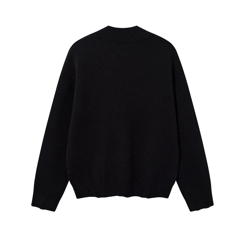 Union Jack Jacquard Knit Sweater – Oversized Crew Neck with Distressed Hem