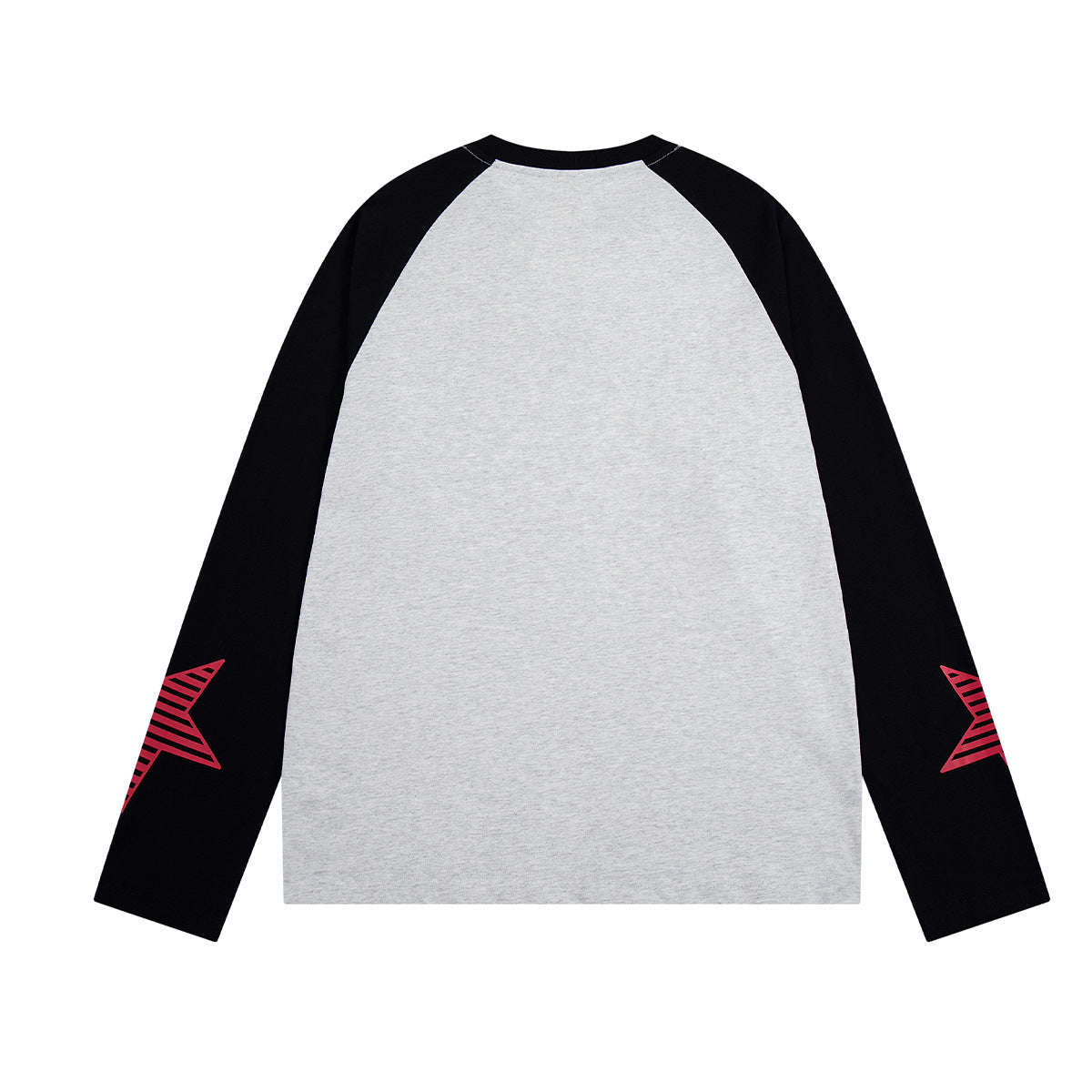 Raglan-Langarmshirt mit Grafik – Baseball-Shirt in meliertem Grau und Schwarz