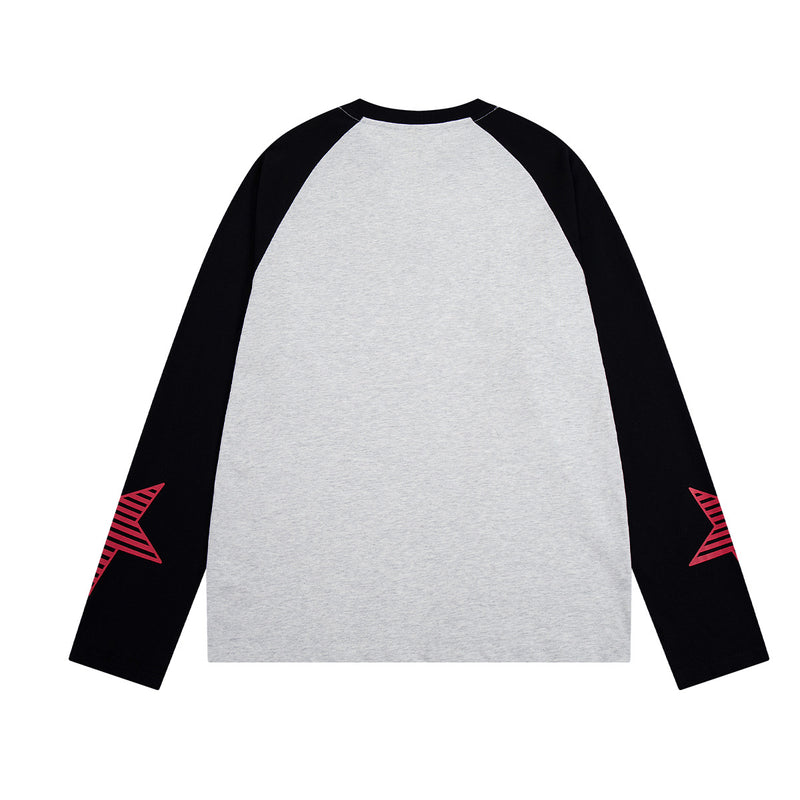 Raglan-Langarmshirt mit Grafik – Baseball-Shirt in meliertem Grau und Schwarz