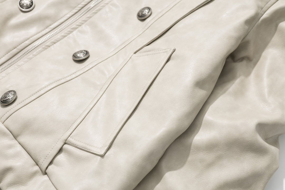 Veste matelassée en similicuir avec col en fausse fourrure et boutons croisés