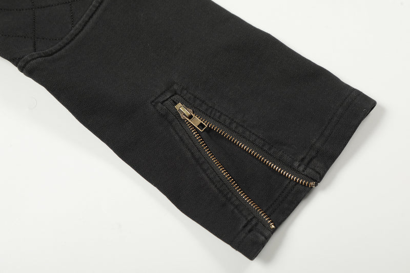 Jacke im Moto-Stil – Verwaschenes Distressed-Schwarz mit goldfarbenen Details