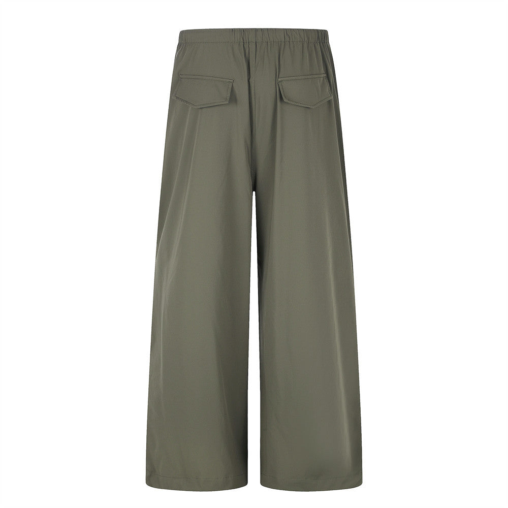Wide-Leg Parachute Pants – Pleated Drawstring Trousers with Ruched Detail