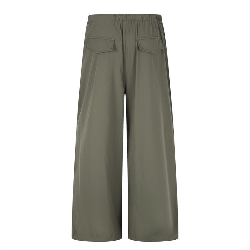Wide-Leg Parachute Pants – Pleated Drawstring Trousers with Ruched Detail