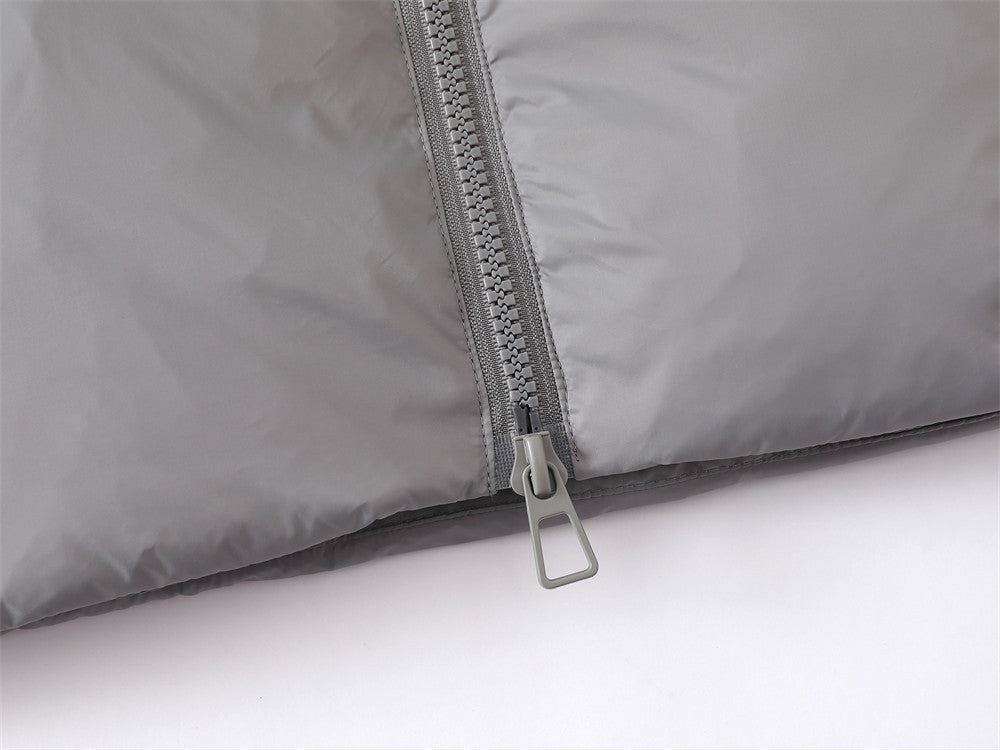 Oversized Hooded Puffer Jacket – Full-Zip Quilted Down Coat in Grey