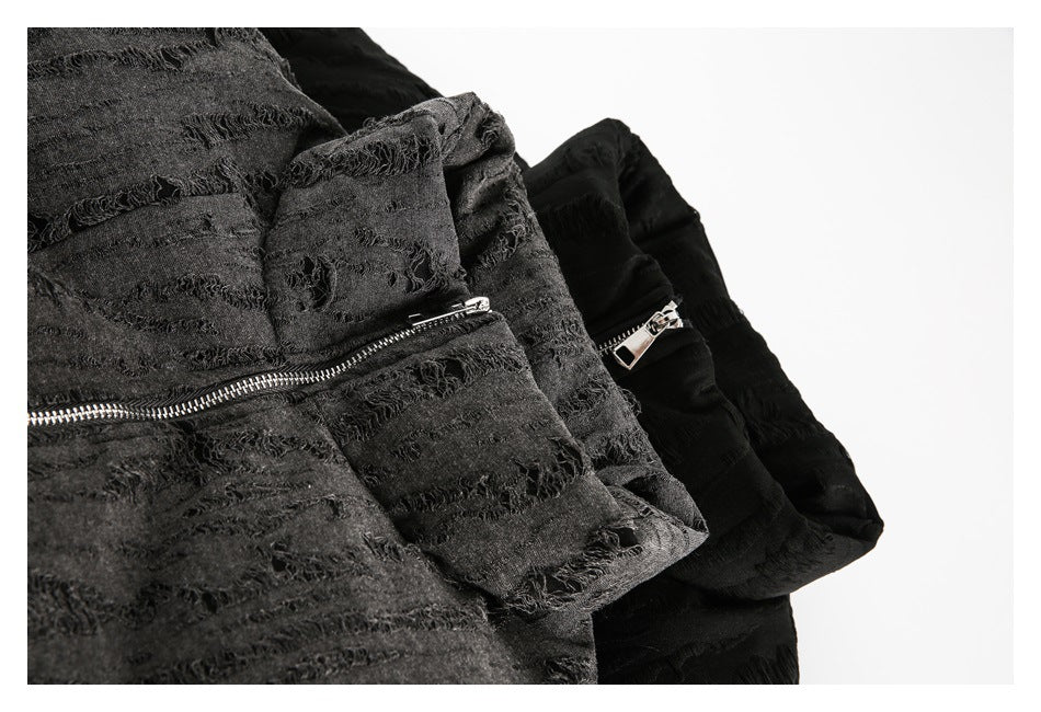 Distressed Texture Puffer Jacket Stand Collar Padded Coat