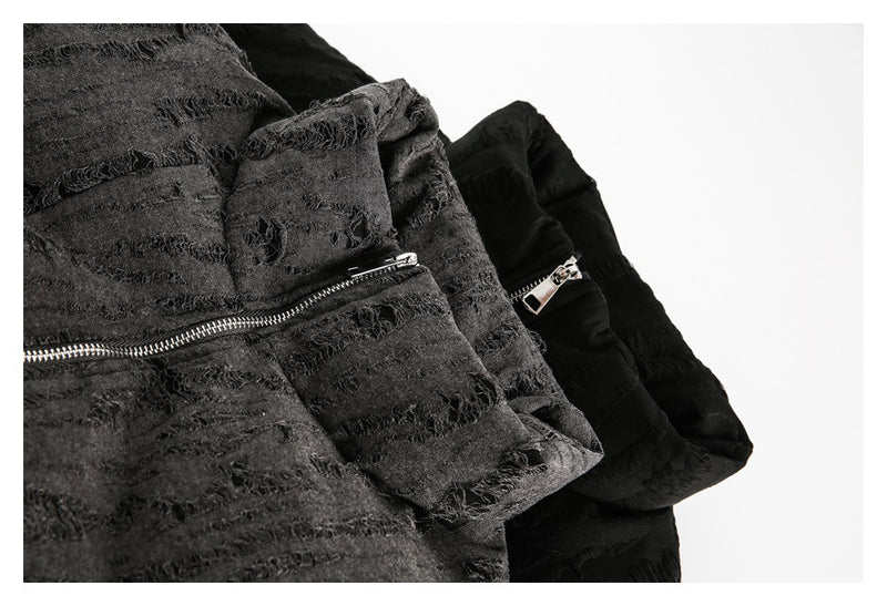 Distressed Texture Puffer Jacket Stand Collar Padded Coat