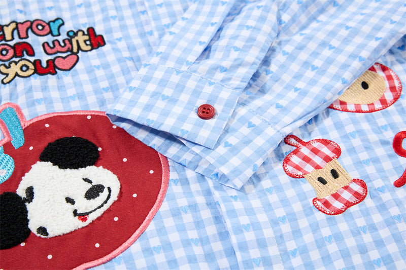 Langarmhemd mit Vichykaromuster und gesticktem Cartoon-Welpen – Relaxed Fit