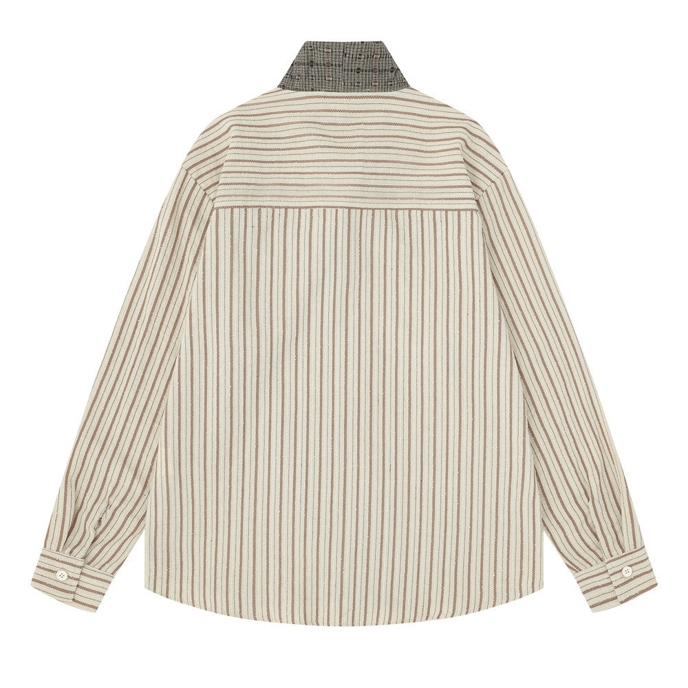 Striped Button-Up Shirt with Contrast Scarf Collar, Oversized Long Sleeve