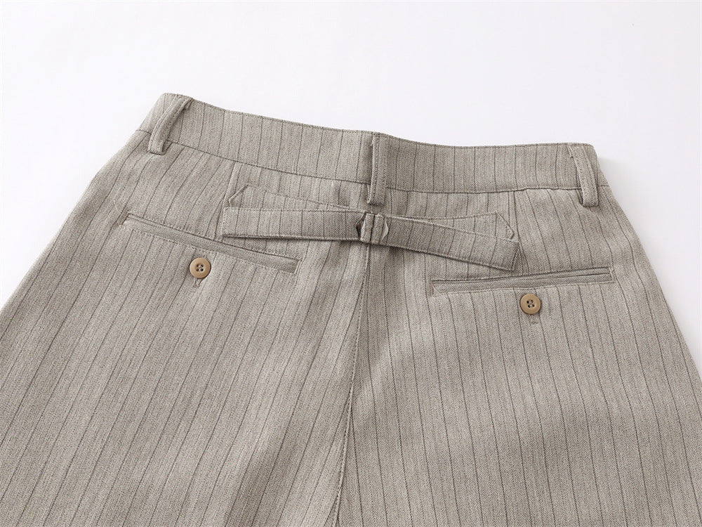 Wide-Leg Pinstripe Trousers – Relaxed Fit Pleated Dress Pants