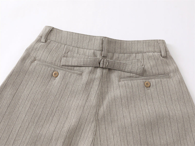 Wide-Leg Pinstripe Trousers – Relaxed Fit Pleated Dress Pants