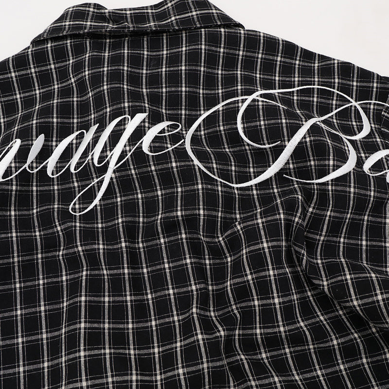 Plaid Long Sleeve Shirt – Graffiti Print & Old English Embroidery, Oversized Fit